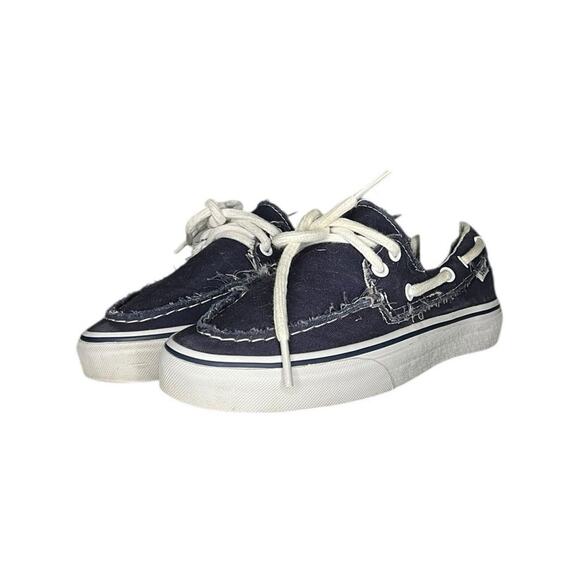 Vans Zapato Del Barco Boat Shoe Navy Blue Canvas Boat Shoes Size 8 Womens - Picture 2 of 6